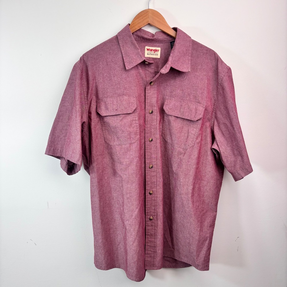 Wrangler Authentics Western Workwear Chambray Button Up Shirt Burgundy XL
